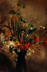 Studie van bloemen in een hyacintglas