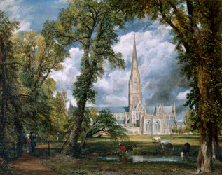 Uitzicht op de kathedraal van Salisbury vanaf de bisschopstuinen, Wiltshire, ca. 1822