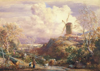 Molen op een Heuvel met Veedrijvers