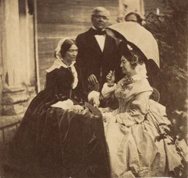 Gravin Canning met gasten, Regeringshuis, Allahabad, 1858