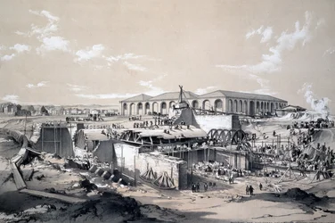 Bouw van het stationaire machinehuis, Camden Town, 26 april 1837