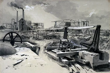 Pompen, ventilatieschacht, Kilsby Tunnel, Northamptonshire, 15 juli 1837