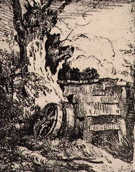 Karrenwielen bij een boom, uitgegeven door J. & W. Freeman