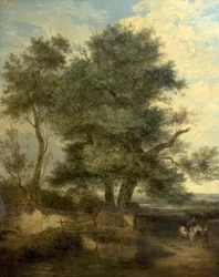 Bomen bij een beek (De Wilg, een Ruiter en een Vrouw op een Weg), c.1818