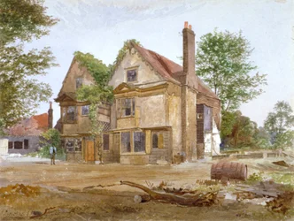 Vooraanzicht van Basing Manor House, Peckham High Street, Camberwell, Londen, 1884