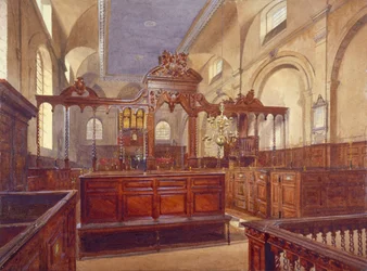Interieur van de kerk van All Hallows the Great, City of London, 1884