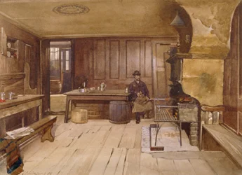 Interieur van de tapkamer in het Sieve café, Church Street, Minories, Londen