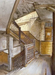 Interieur van een trap in een huis in White Lion Court, Westminster, Londen, 1880