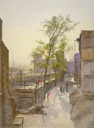 Uitzicht op opslagruimtes kijkend naar het westen vanaf Cradle Tower, Tower of London, Stepney, Londen, 1883