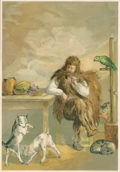 Scène uit Robinson Crusoe door Daniel Defoe