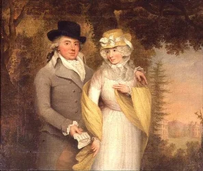 Portret van een heer en zijn vrouw in een park