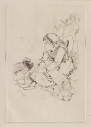 Zittend Meisje en Grote Vogel