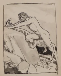 Zonder titel [Man worstelt met een slang]