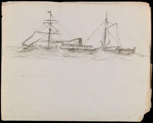 PAH1228; Schetsen van een slagschip en twee andere Royal Navy schepen