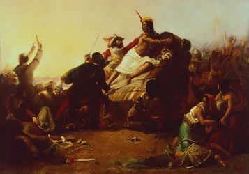 Pizarro grijpt de Inca van Peru, door John Everett Millais