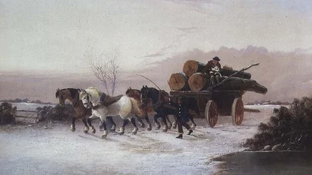 Houtwagen in de Sneeuw