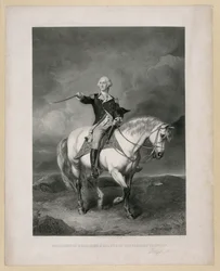Washington ontvangt een saluut op het veld van Trenton / John Faed, R.S.A.; Wm. Holl. Gepubliceerd: New York : Kendall Bank Note Company, [Ca. 1860]