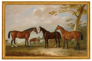 Intrepid, Conqueror en Bay Bolton met daarachter Silkman en Darnley in een landschap