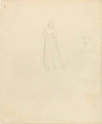 Staande Vrouwelijke Figuur die naar Liggende en Zittende Figuren Kijkt