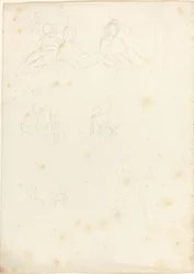 Studies van zittende en liggende figuren
