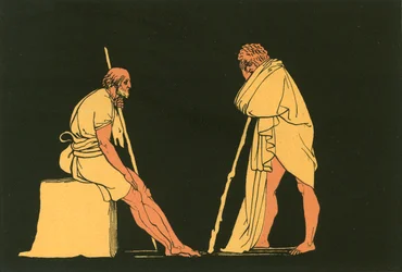 Odysseus in gesprek met Eumaios