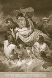 De Dood van Prins Willem, zoon van Hendrik I, gegraveerd door J. Stow, illustratie uit David Hume