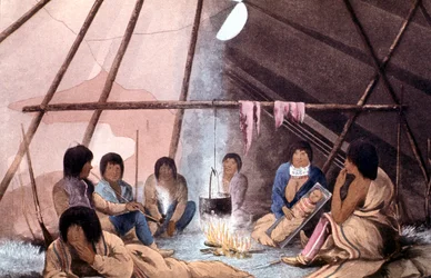 Interieur van een Cree-indianentent, 1823