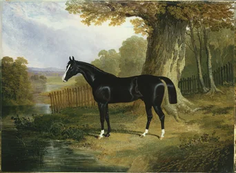 Een donkere jager in een rivierlandschap, 1832