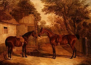 Bay Hunters buiten een boerderij
