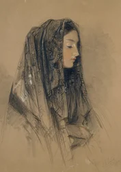Hoofd van een Italiaans Meisje in een Mantilla, 1838