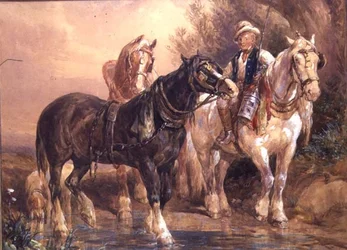 Jongen en Paarden met Kar