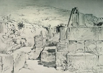 Apsis van de vierde-eeuwse kerk over Jacobs Well in Shechum Nablus