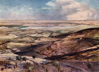 De Judese woestijn en de Dode Zee, vanaf het hoogste punt van de Olijfberg