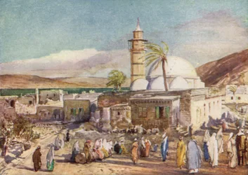 De moskee in Tiberias en het Meer van Galilea