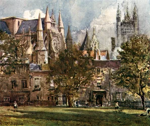 Het zuidelijke transept en de kapittelzaal vanaf de Deken