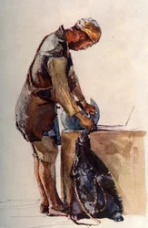 Waterdrager vult huid, Jeruzalem, 1902