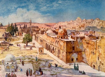 Westzijde van Tempelgebied vanaf Kazerne bij de locatie van de Toren van Antonia, 1902