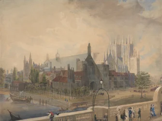 Uitzicht op Westminster Hall en Abdij vanaf de Brug