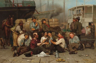 De middagpauze van de havenarbeiders