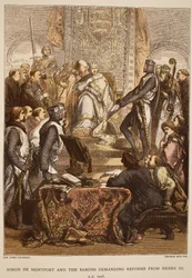 Simon de Montfort en de baronnen eisen hervormingen van Hendrik III, 1258, gegraveerd door Thomas Bolton