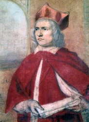 Acteur Henry Harris als kardinaal Wosley in Henry VIII door William Shakespeare