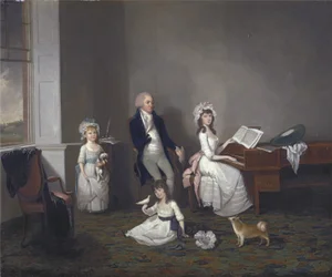 John Richard Comyns van Hylands Essex, met zijn dochters, 1775
