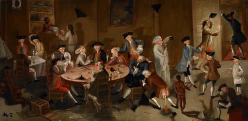 Zeekapiteins uitgelaten in Suriname, ca.1752-58 (olieverf op bedtijk)