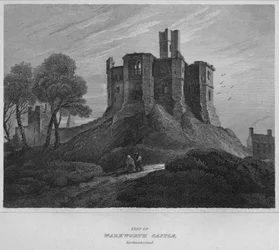Donjon van Warkworth Castle, Northumberland, 1814
