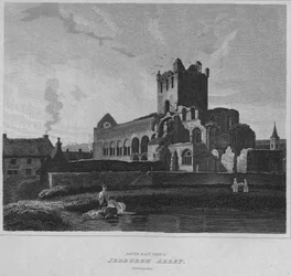 Zuidoostelijk uitzicht op Jedburgh Abbey. Roxburghshire, 1814