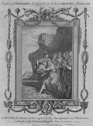 Knoet de Grote, op verzoek van zijn Sycophants en Flatteraars, belachelijk bevelend de Zee