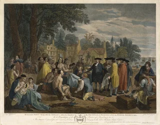 William Penns Verdrag met de Indianen, 1775 (gravure en ets met aquarel op geperst papier)