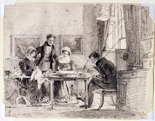 Familiegroep aan het Naaien en Lezen