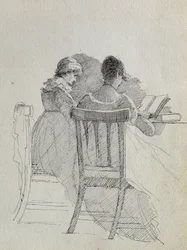 Lezen (pen en inkt op papier) (detail)