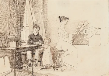 Twee kinderen en een vrouw aan de piano, 1807